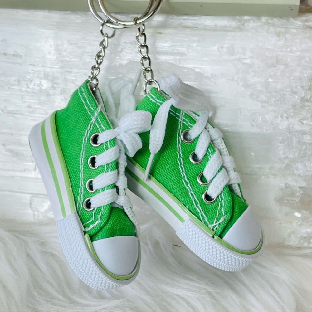 MINI SNEAKER KEYRINGS set of 2 GREEN his & hers running shoes Athlete Trainers
